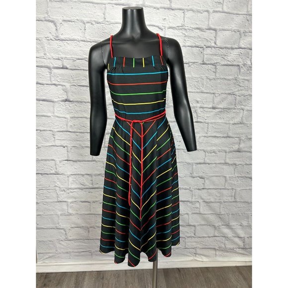 Samuel Blue Multi Color Stripes Sleeveless‎ Backless Tie Up Dress 70s Women's 10 - Picture 1 of 10